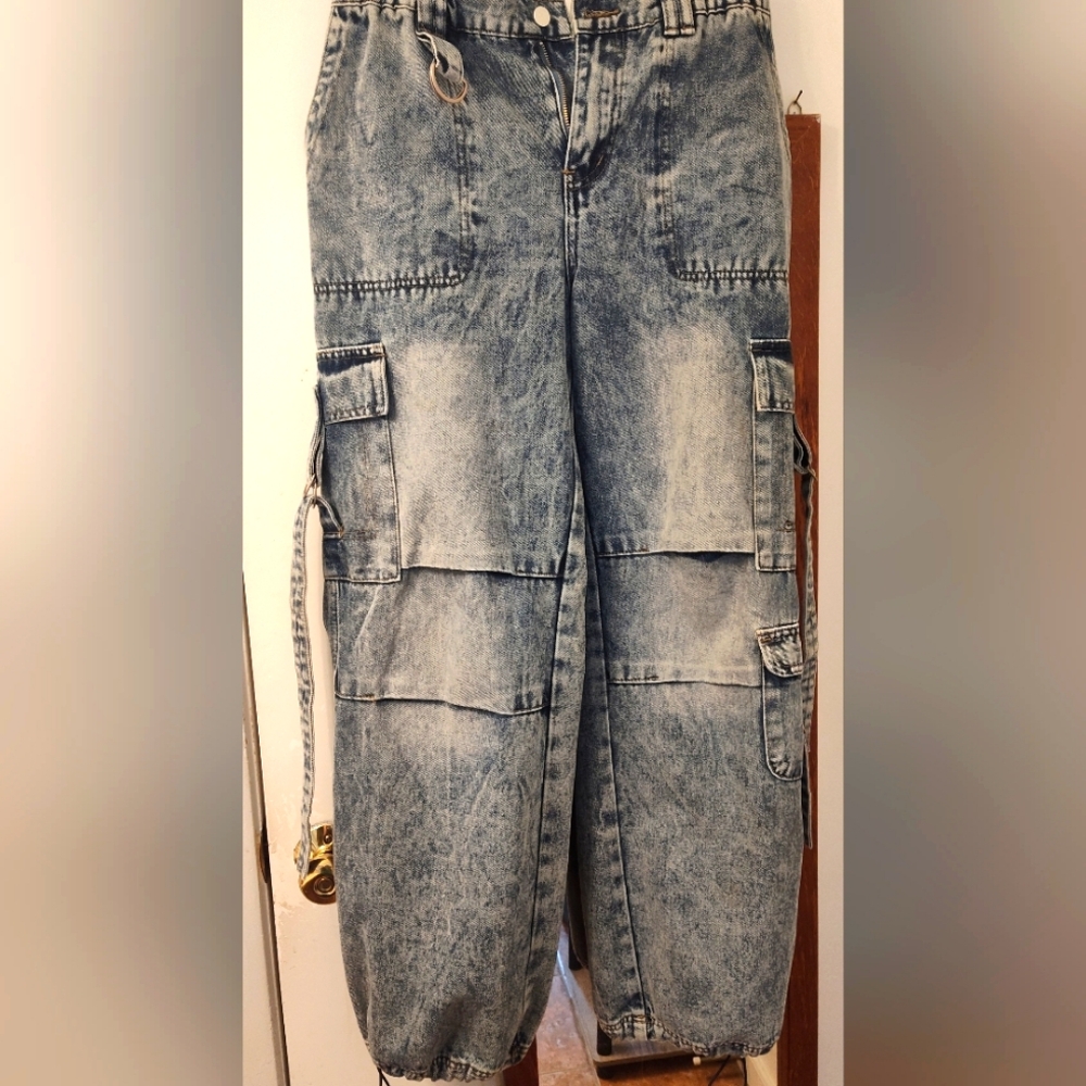 Acid Wash Cargo Jeans